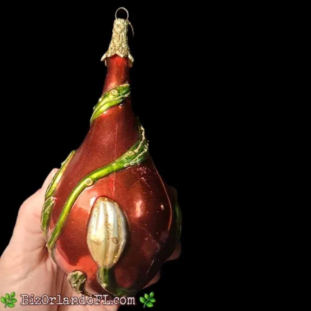 HOLIDAY: Robert Stanley Hand Blown Red Tear Drop Lily Ladybug Christmas Ornament